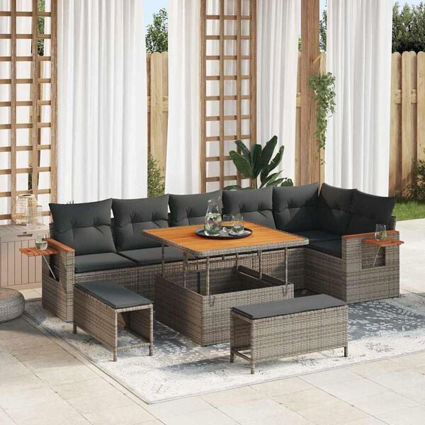 vidaXL Tuinbankenset met kussen 11 pcs Grijs poly rattan