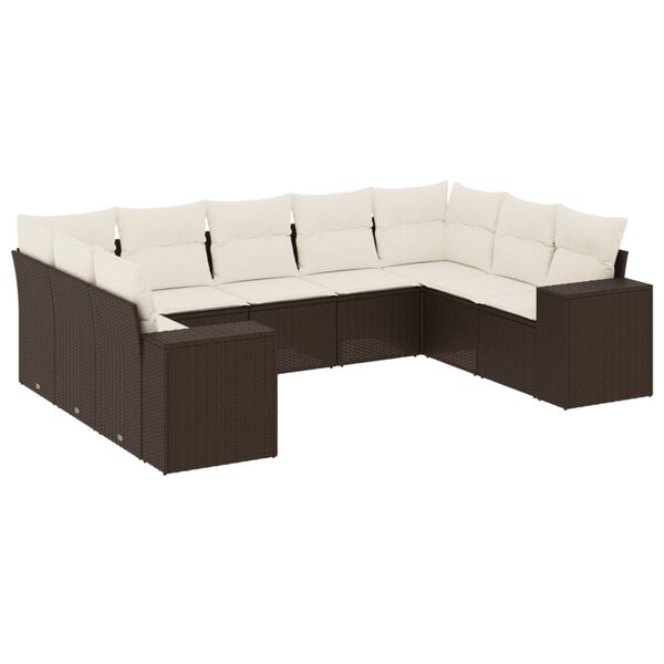 vidaXL 9-delige Loungeset met kussens poly rattan bruin