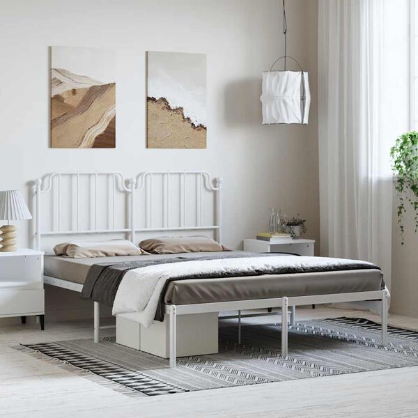 vidaXL Bedframe met hoofdbord metaal wit 135x190 cm