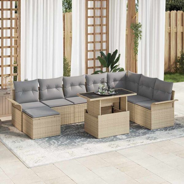 vidaXL Tuin Sofa Set met kussen 9 pcs Beige Poly riet