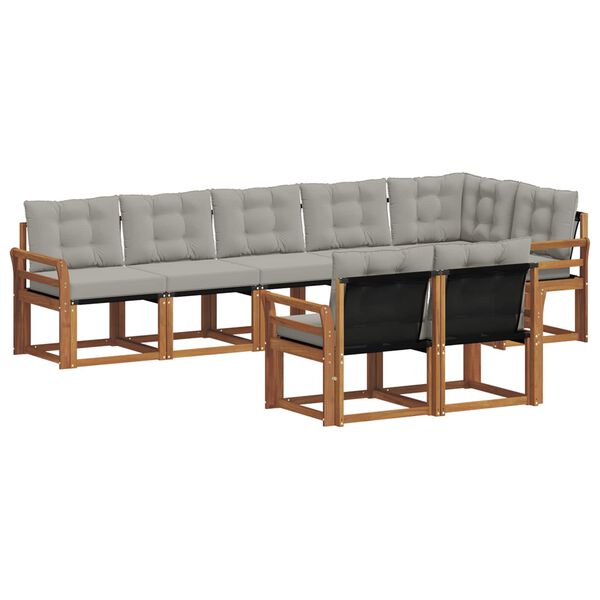 vidaXL Buiten bankenset met kussen 8 pcs Natuurlijk en Lichtgrijs
