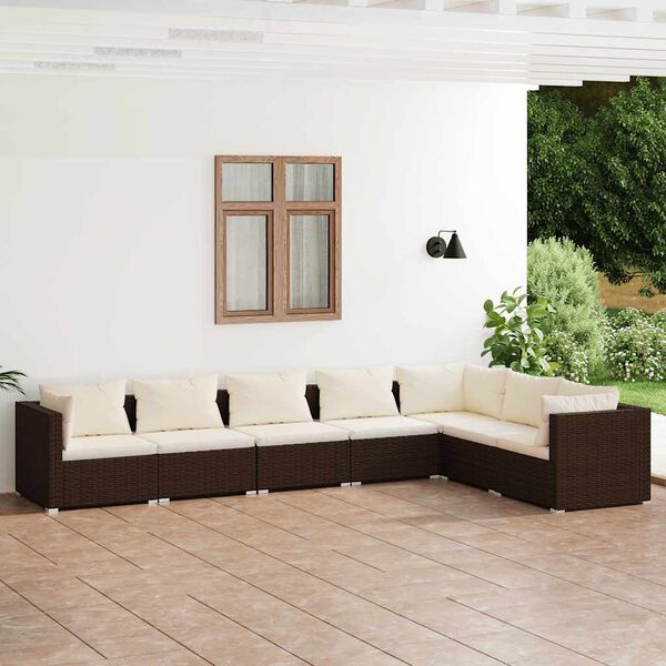 vidaXL 7-delige Loungeset met kussens poly rattan bruin