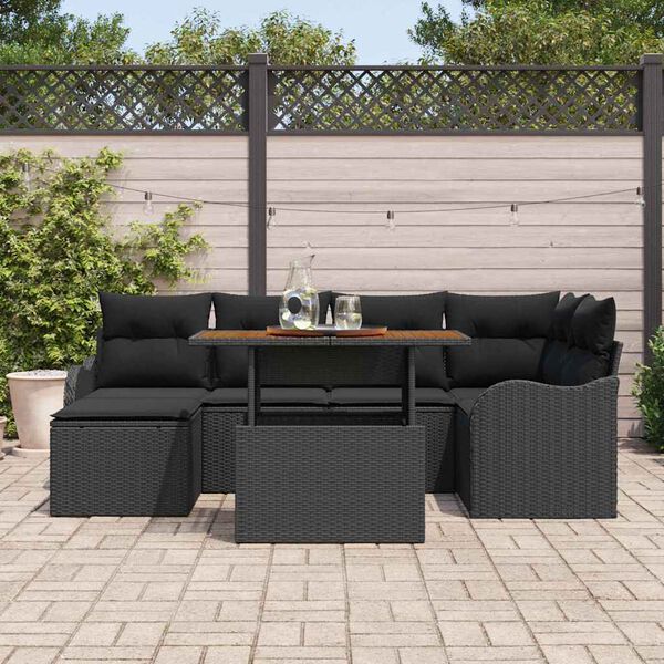 vidaXL Tuin Sofa Set 7 pcs Zwart Poly rattan en gepoedercoat staal