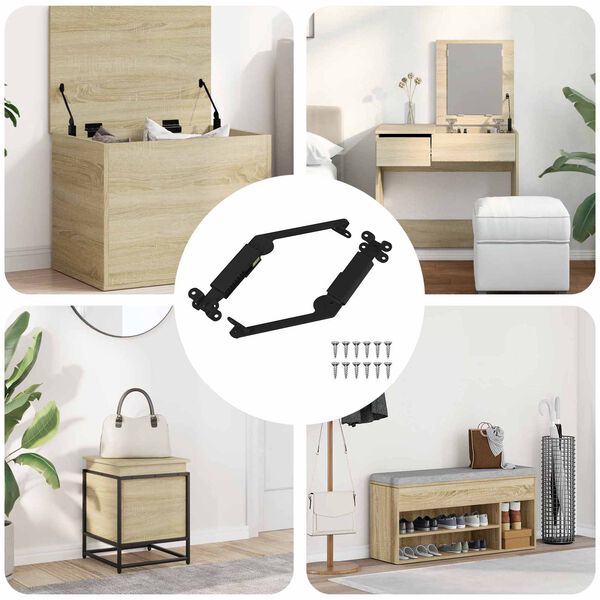 vidaXL Deksel ondersteunend scharnier 2 pcs Zwart 192 x 32 x 50 mm