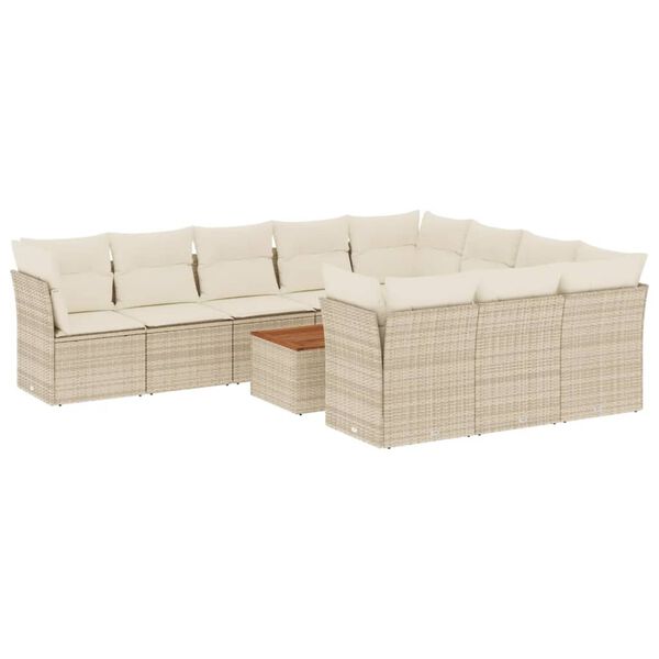 vidaXL 11-delige Tuinset met kussens poly rattan beige