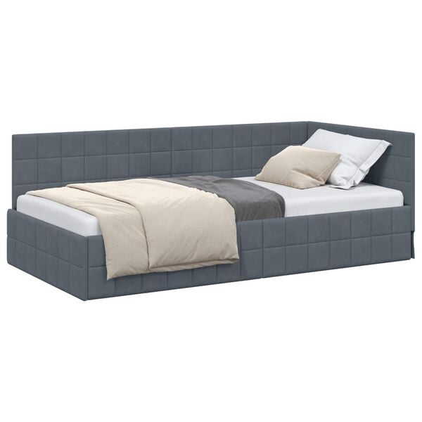 vidaXL Hoekbedframe met hoofdeinde Donkergrijs 90 cm x 190 cm Fluweel