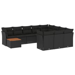 vidaXL 11-delige Loungeset met kussens poly rattan zwart
