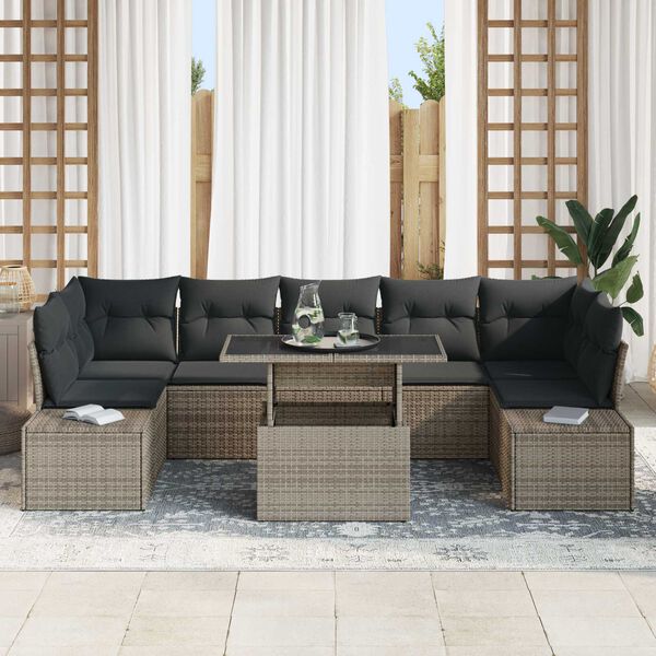 vidaXL Tuin Sofa Set 8 pcs Grijs Poly Rattan en Poedergecoat Staal