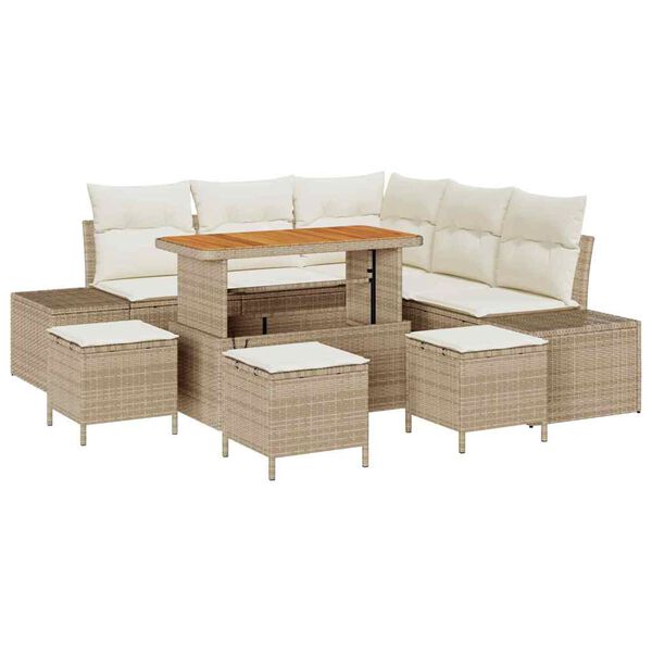 vidaXL Tuinbankenset met kussen 9 pcs Beige poly rattan
