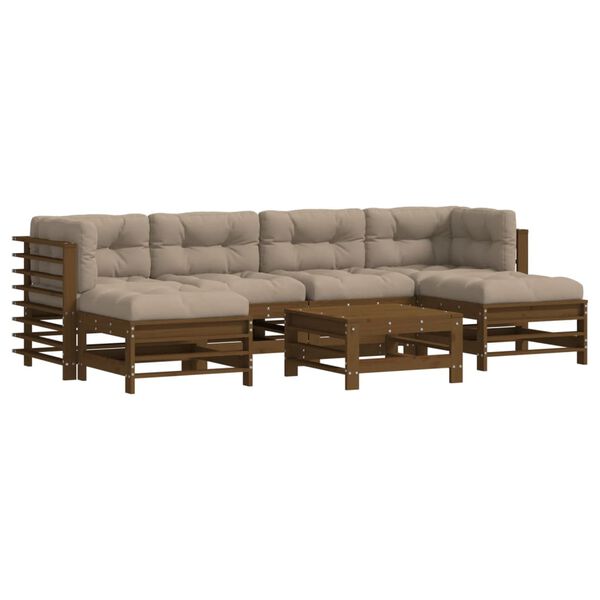 vidaXL 7-delige Loungeset met kussens massief hout honingbruin