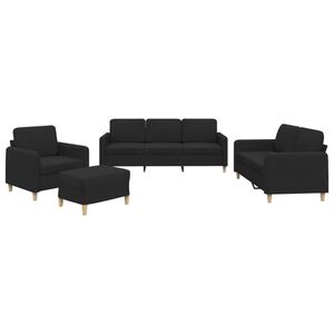 vidaXL 4-delige loungeset met kussens stof zwart