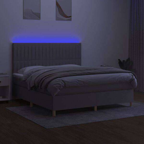 vidaXL Boxspring met matras en LED stof lichtgrijs 180x200 cm