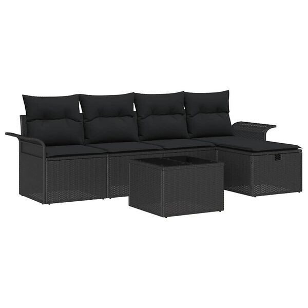 vidaXL Tuin Sofa Set met kussen met opslag 6 pcs Zwart poly rattan
