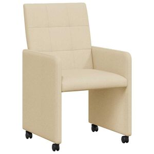 vidaXL Eetkamerstoelen met Wieltjes 2 st Stof Cr&egrave;me 58 x 65 x 94 cm