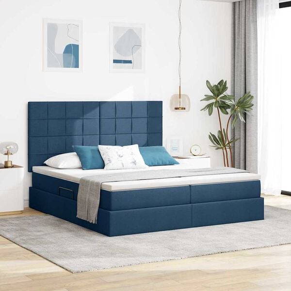 vidaXL Opslag bed met matras met opslag Blauw 200 x 200 cm Nep Leer