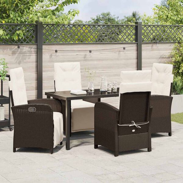 vidaXL Tuin eettafelset met kussen 5 pcs Bruin poly rattan