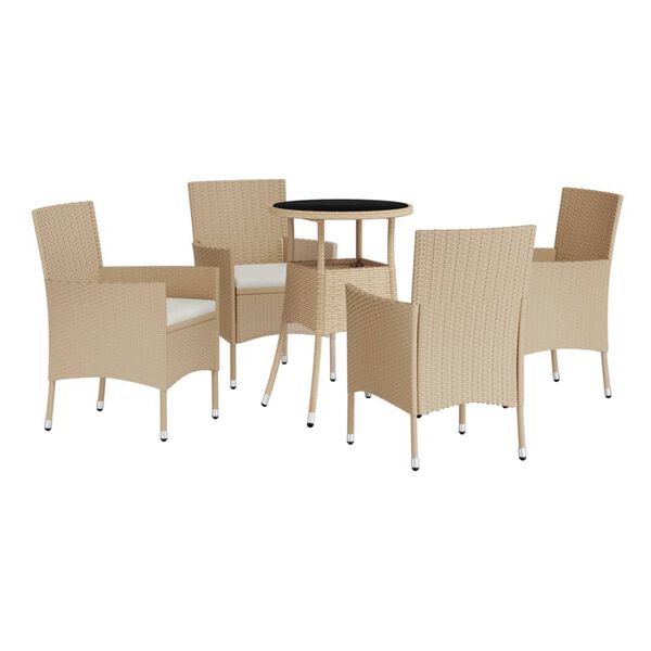 vidaXL 5-delige Bistroset met kussens poly rattan beige