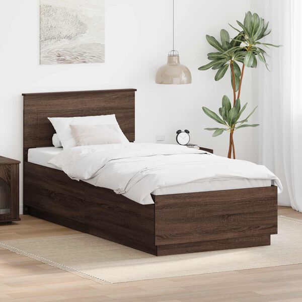 vidaXL Bedframe met hoofdeinde Bruin eiken 100 x 200 cm Bewerkt hout