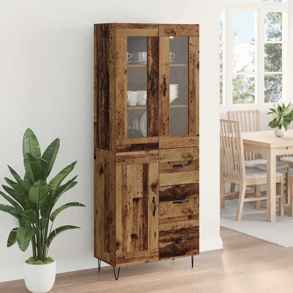 vidaXL Hoge kast met lade Oud Hout 69,5 x 34 x 90 cm Bewerkt hout