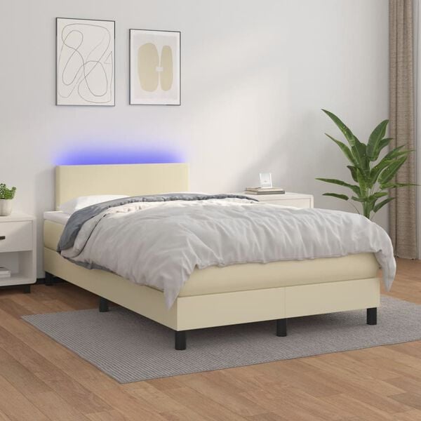 vidaXL Boxspring met matras en LED kunstleer cr&egrave;mekleurig 120x200 cm
