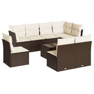 vidaXL 9-delige Loungeset met kussens poly rattan bruin