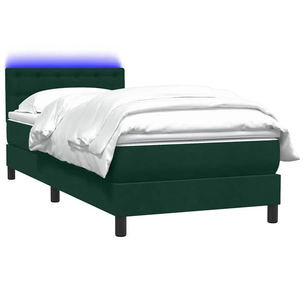 vidaXL Boxspring met matras en LED fluweel donkergroen 90x210 cm