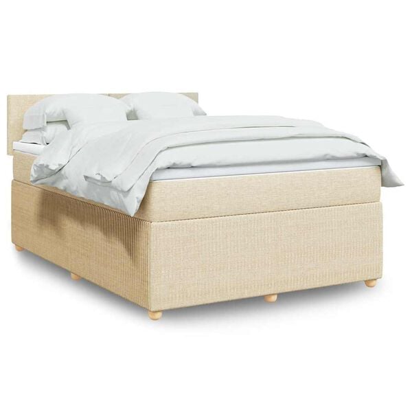 vidaXL Boxspring met matras stof cr&egrave;mekleurig 140x200 cm