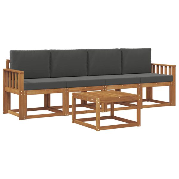 vidaXL Buiten bankenset met kussen 5 pcs Natuurlijk en Antraciet