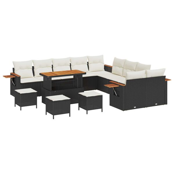 vidaXL Tuin Sofa Set met kussen met opslag 14 pcs Zwart Poly riet