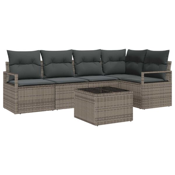 vidaXL Tuin Sofa Set met kussen met opslag 6 pcs Lichtgrijs