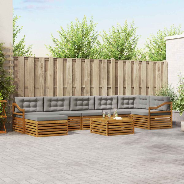 vidaXL Buiten bankenset met kussen 8 pcs Natuurlijk en Lichtgrijs