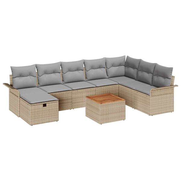 vidaXL Tuin Sofa Set met kussen met opslag 9 pcs Beige Poly riet