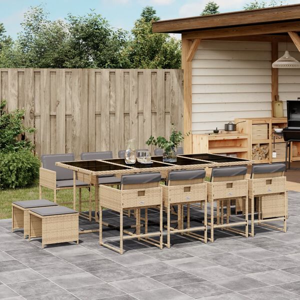 vidaXL 13-delige Tuinset met kussens poly rattan gemengd beige