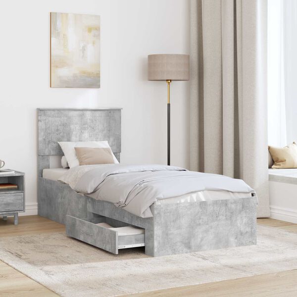 vidaXL Bedframe Beton Grijs en Zilver 70 x 190 cm Bewerkt hout