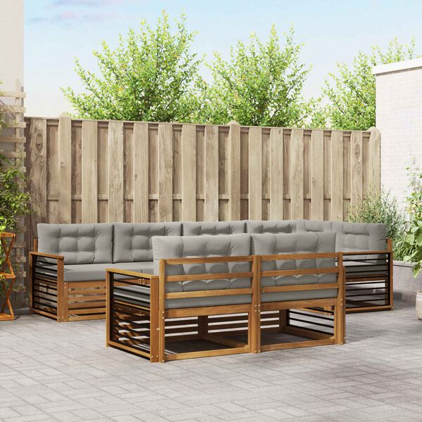 vidaXL Buiten bankenset met kussen 7 pcs Natuurlijk en Lichtgrijs