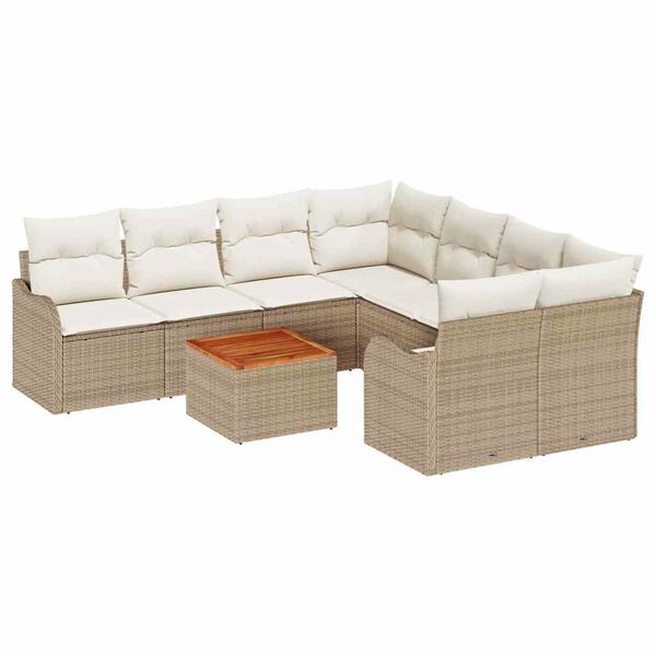 vidaXL Tuinbankenset met kussen 9 pcs Beige poly rattan