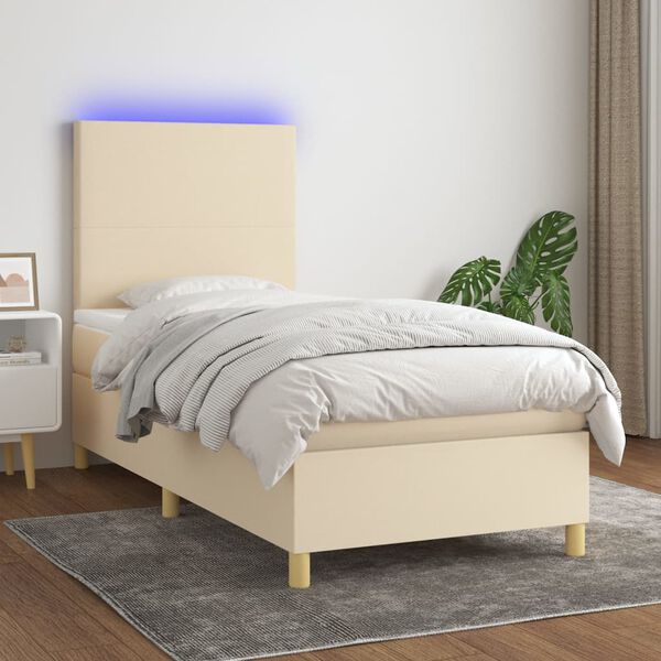 vidaXL Boxspring met matras en LED stof cr&egrave;mekleurig 100x200 cm
