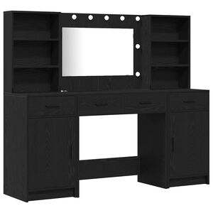 vidaXL Make-up tafel set met LED 3 st Zwart Eiken Bewerkt hout