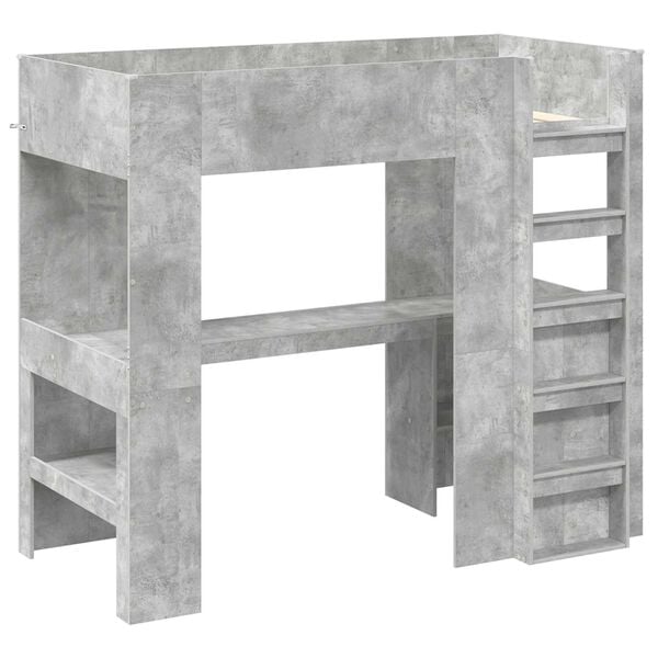 vidaXL Loft Bedframe met Bureau Beton Grijs 98.5 x 200 cm Bewerkt hout