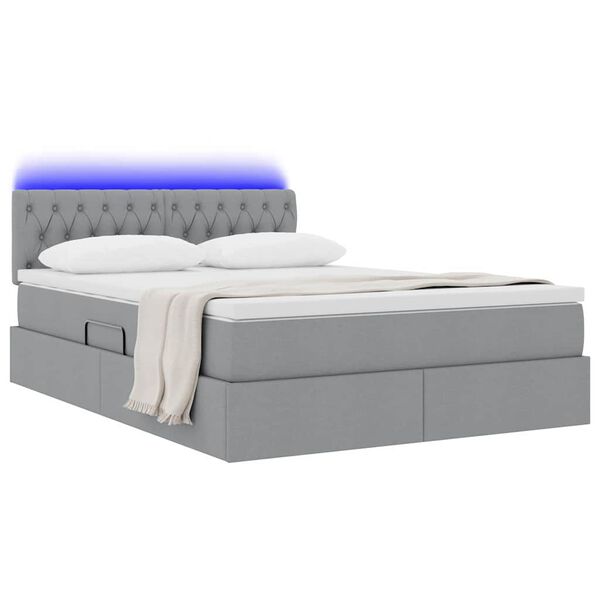 vidaXL Opbergbed met LED met matras Lichtgrijs 140 x 190 cm Polyester