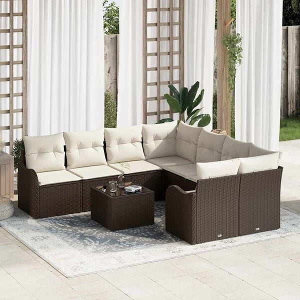 vidaXL Tuin Sofa Set met kussen met opslag 9 pcs Bruin poly rattan