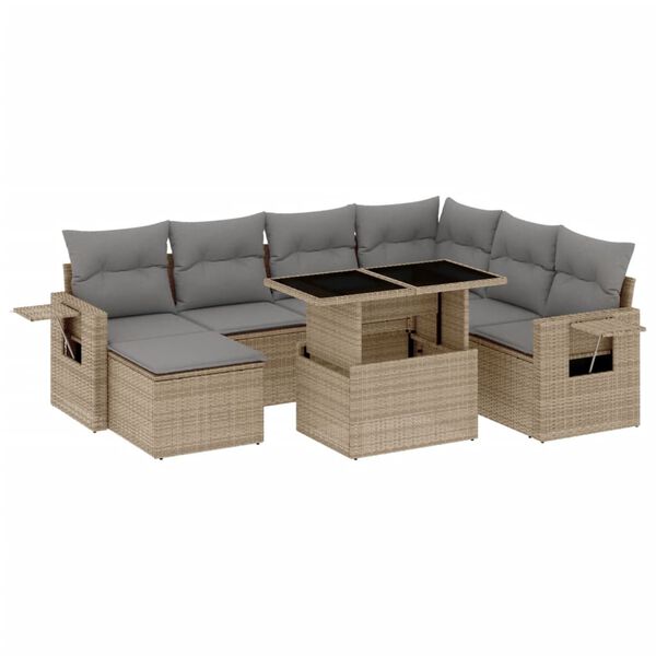 vidaXL 8-delige Loungeset met kussens poly rattan beige