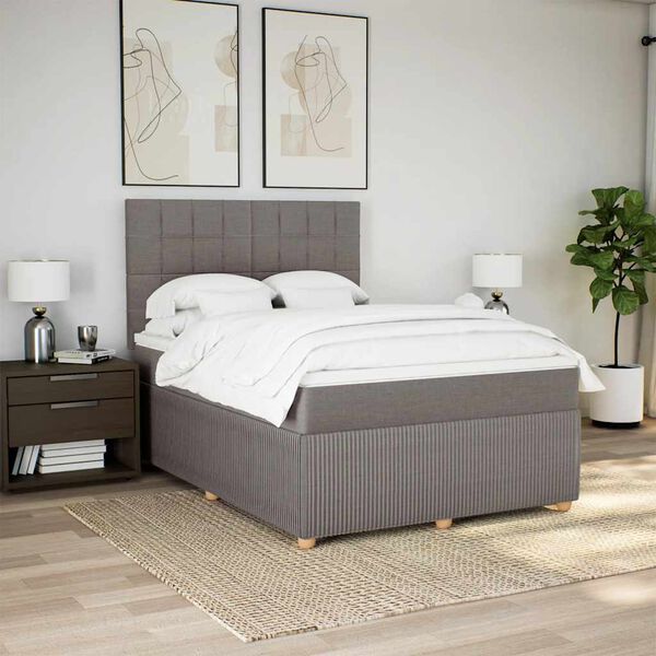 vidaXL Boxspring met matras stof taupe 140x200 cm