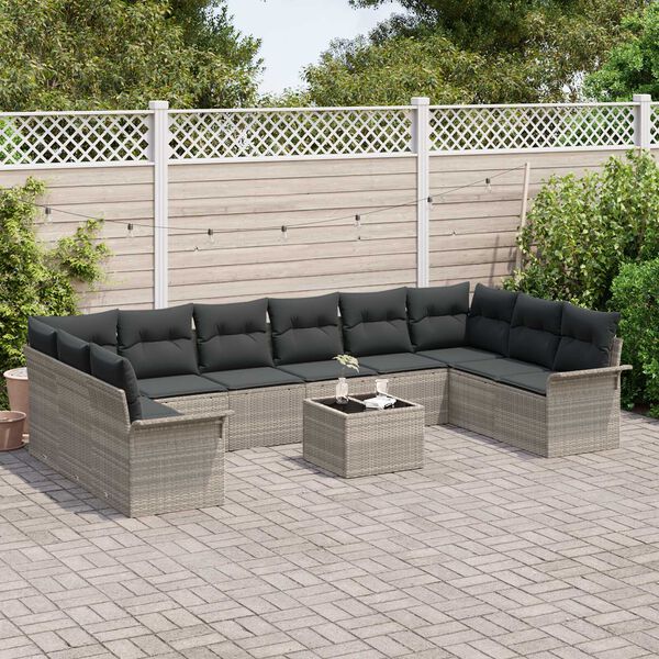 vidaXL Tuin Sofa Set met kussen met opslag 11 pcs Grijs Poly riet