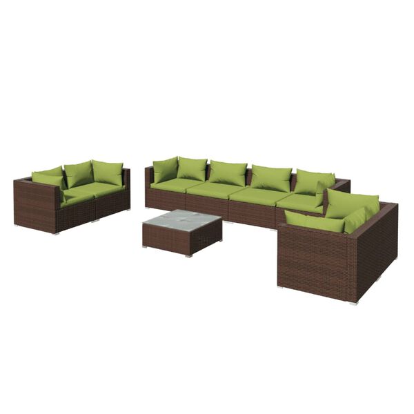 vidaXL 9-delige Loungeset met kussens poly rattan bruin