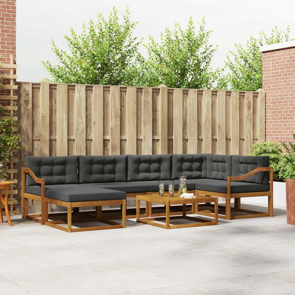 vidaXL Buiten bankenset met kussen 7 pcs Natuurlijk en Antraciet