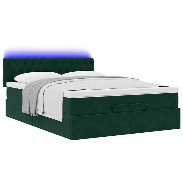vidaXL Ottoman bed met matras en LED's 140x190cm fluweel donkergroen