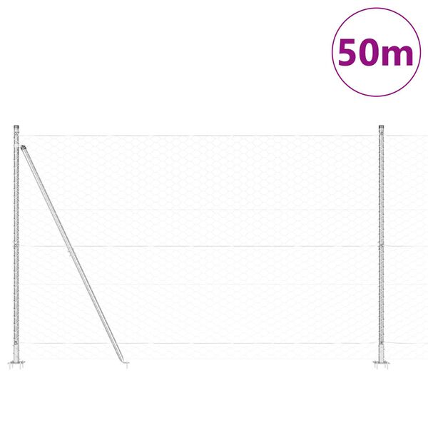 vidaXL Afrasteringspaal Zilver 50 x 1,5 m (50 mm gaas) Staal