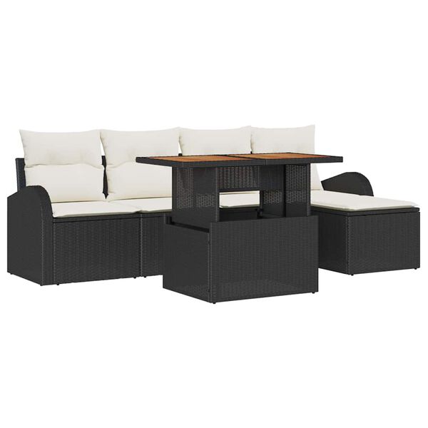 vidaXL Tuin Sofa Set met kussen 6 pcs Zwart en crème