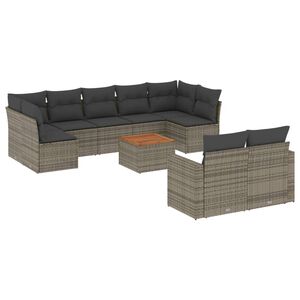 vidaXL 10-delige Loungeset met kussens poly rattan grijs